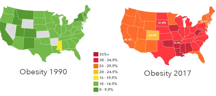 mapa de crecimiento de la obesidad en eeuu