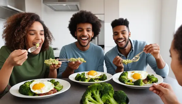 personas comiendo alimentos bajos en carbohidratos